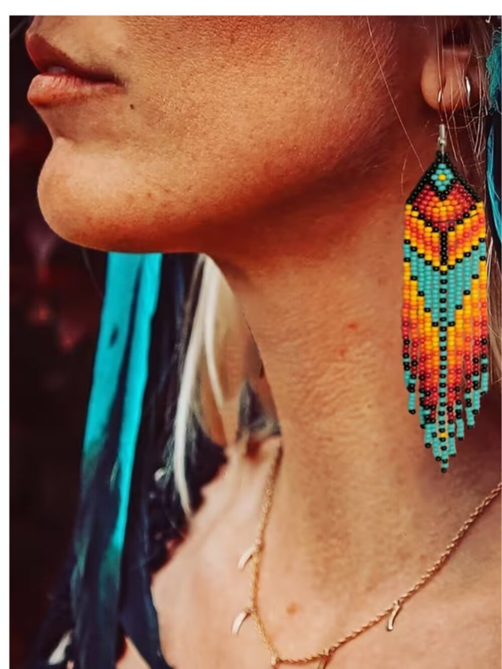 Native American Style Seed Bead Bohemian Handcrafted Colorful Dangle Earrings